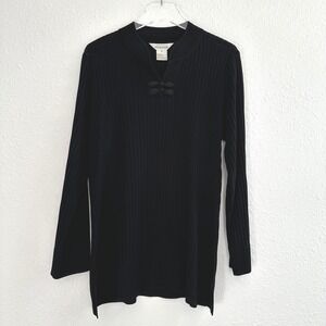 Exclusively Misook Ribbed‎ Knit Tunic Top Womens Large Black Long Sleeve Modest